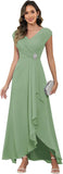 Cap Sleeve Mother of The Bride Dresses Chiffon V Neck Beaded Ruffles A Line Long Formal Evening Dress