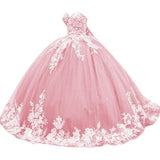 Sparkly Tulle Sweet 15 16 Quinceanera Dress Lace 3D Floral Ball Gown Strapless Puffy Prom Formal Gown