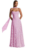 Floral Lace Bridesmaid Dresses for Women Long Spaghetti Straps Formal Evening Gowns with Scarf
