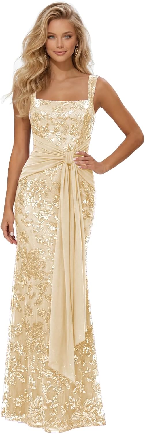 Lace Sequin Spaghetti Straps Prom Dress Long Ball Gown 2026 Mermaid Front Tie Backless Formal Evening Gowns