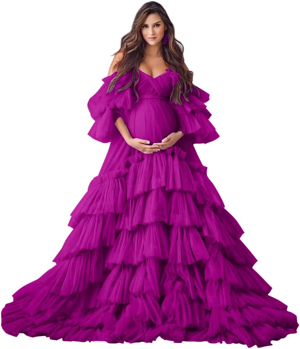 Puffy Tulle Robe Maternity Dress for Photoshoot Off Shoulder Bridal Lingerie Maternity Gowns for BabyShower