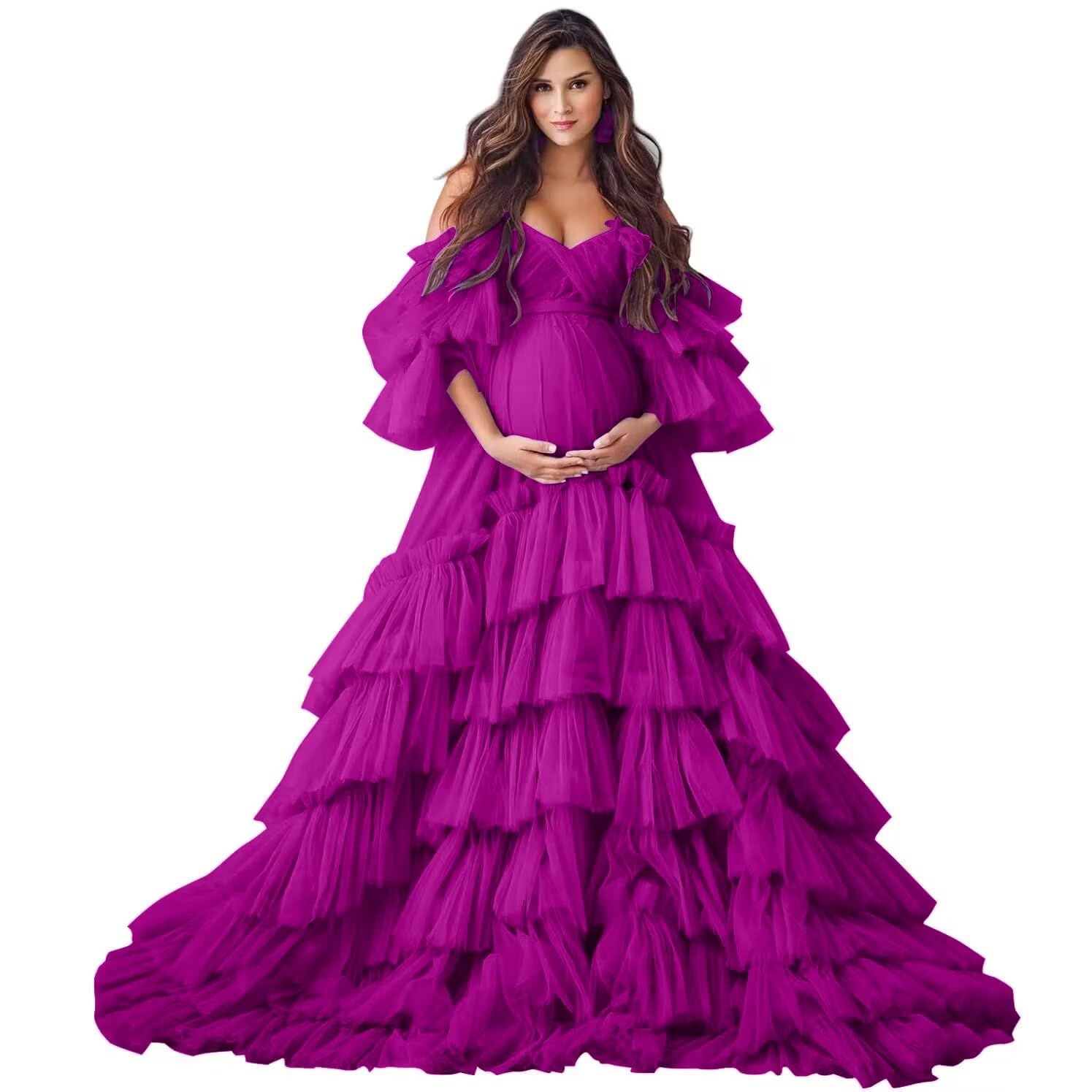 Puffy Tulle Robe Maternity Dress for Photoshoot Off Shoulder Bridal Lingerie Maternity Gowns for BabyShower