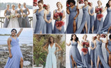 Women's Deep V Neck Bridesmaid Dresses with Slit Chiffon Pleats A Line Formal Party Dresses with Pockets