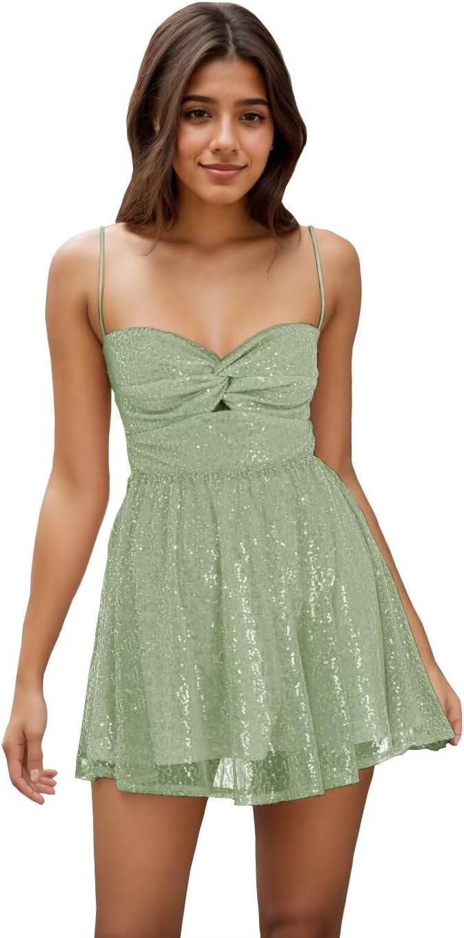 Spaghetti Straps Sequin Homecoming Dresses for Teens 2027 Short Sequin Dresses Mini Formal Cocktail Gown