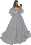 Puffy Sleeve Glitter Prom Dresses Women's Ball Gown Off Shoulder Formal Evening Gown Princess Quinceanera Dress