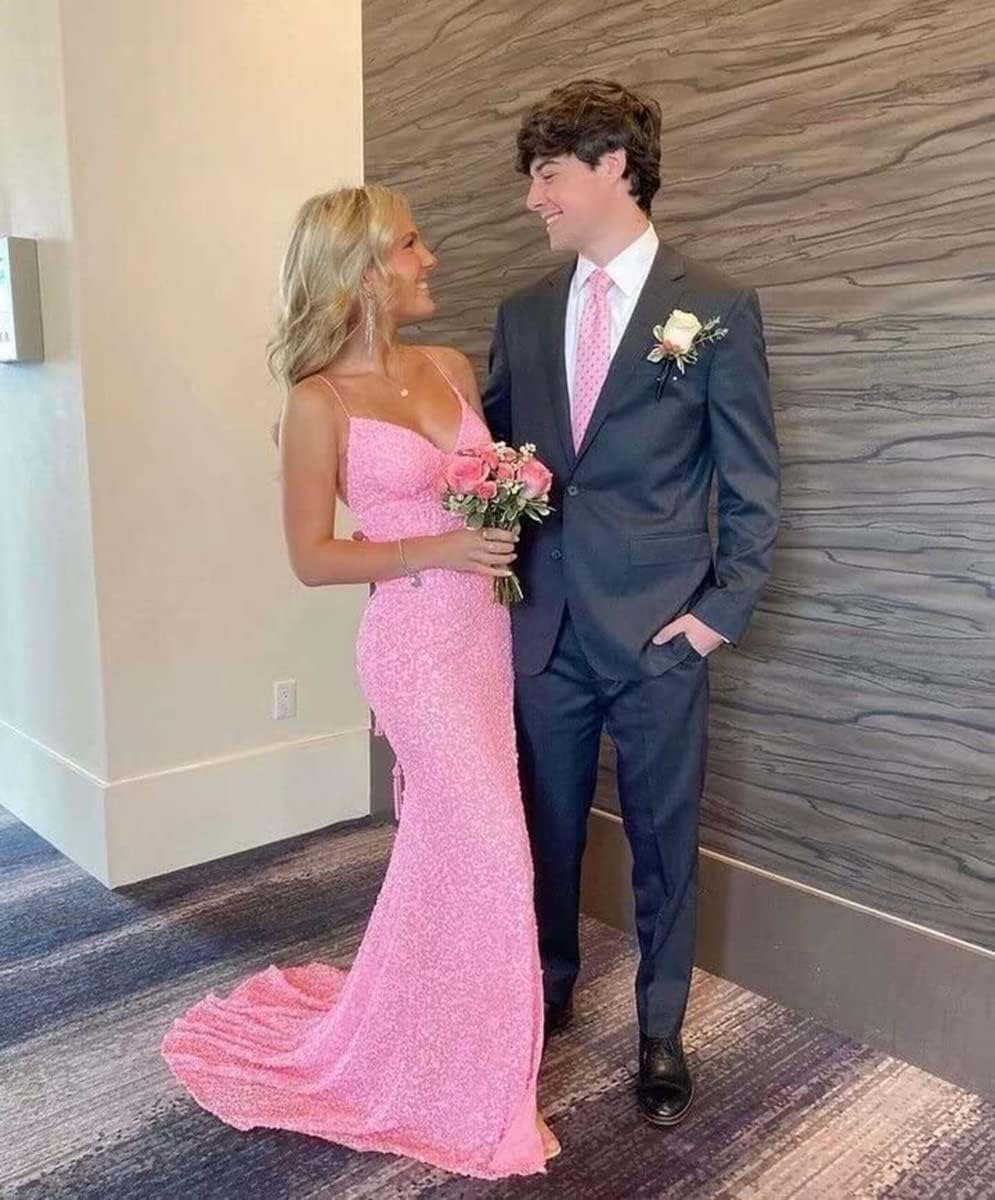 Women's Sequin Mermaid Prom Dresses with Slit Glitter Criss-Cross Long Formal Evening Gowns
