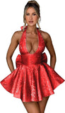 Satin Halter Homecoming Dresses for Teens 2027 V Neck Jacquard A-line Short Prom Cocktail Gowns with Bow