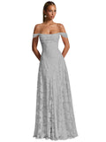 Off The Shoulder Floral Bridesmaid Dresses Long Lace Appliques Formal Gown A Line Wedding Guest Dress