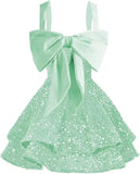Sparkly Tiered Sequin Flower Girl Dress Spaghetti Straps Short Birthday Pageant Formal Mini Dresses