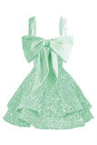 Sparkly Tiered Sequin Flower Girl Dress Spaghetti Straps Short Birthday Pageant Formal Mini Dresses