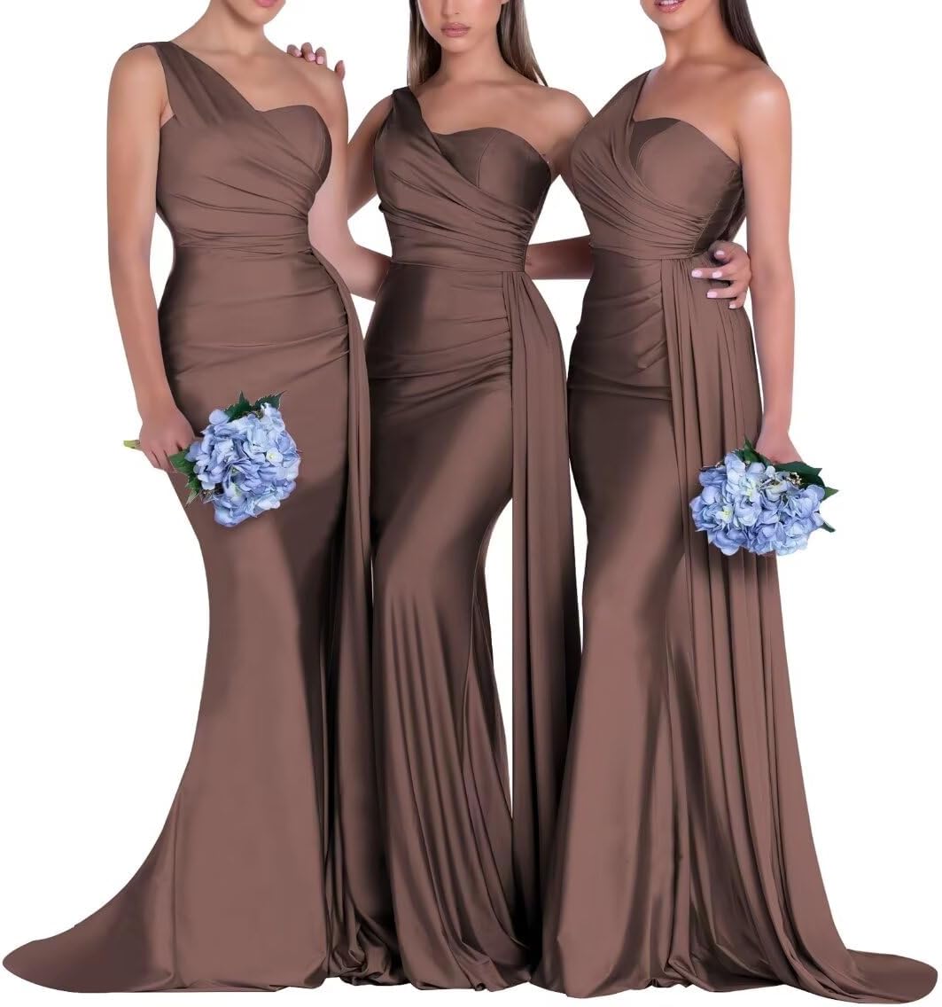 One-Shoulder-Brautjungfernkleider für Hochzeiten, Meerjungfrau-Satin-Ballkleider, lang, figurbetont, formelle Abendkleider 