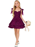 Sparkly Sequin Flower Girl Dress Tiered Cute Bow Spaghetti Straps Sweetheart Toddler Formal Dresses 2026