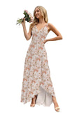 Women’s Long Bridesmaid Dresses Sleeveless V-Neck Formal Wedding Guest Chiffon Prom Gowns for Teens