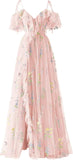 Vestidos de fiesta de tul con bordado floral para mujer, tirantes finos, largos, formales, de noche, 2024 