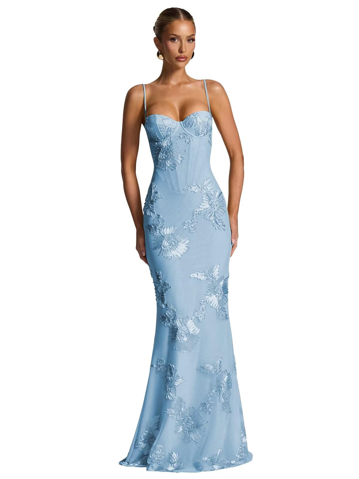 Spaghetti Straps Mermaid Prom Dress 2026 Floral Embroidery Long Corset Formal Evening Gowns