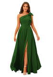 One Shoulder Bridesmaid Dresses Long for Women Satin Formal Gown Wedding Guest Dress