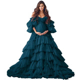 Puffy Tulle Robe Maternity Dress for Photoshoot Off Shoulder Bridal Lingerie Maternity Gowns for BabyShower