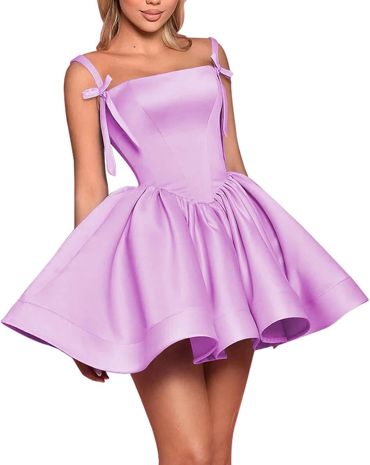 Satin Homecoming Dresses for Teens 2027 Spaghetti Straps Square Neck A-line Short Prom Dresses with Pockets