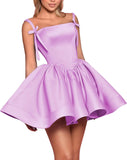 Satin Homecoming Dresses for Teens 2027 Spaghetti Straps Square Neck A-line Short Prom Dresses with Pockets