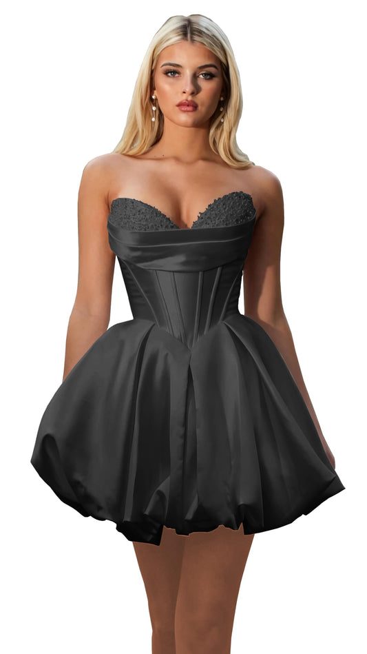 Beaded Satin Homecoming Dresses for Teens 2026 Strapless Corset Short Puffy Prom Quinceanera Dresses