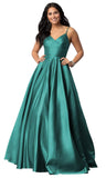 Spaghetti Straps Satin Prom Dresses for Women Long with Pockets Pleated Formal Evening Gowns