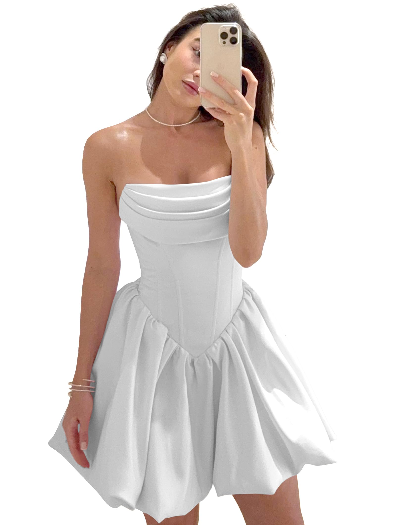 Satin Flower Bud Homecoming Dress Short Prom Dress Cowl Neck Pleated A Line Mini Cocktail Party Gown
