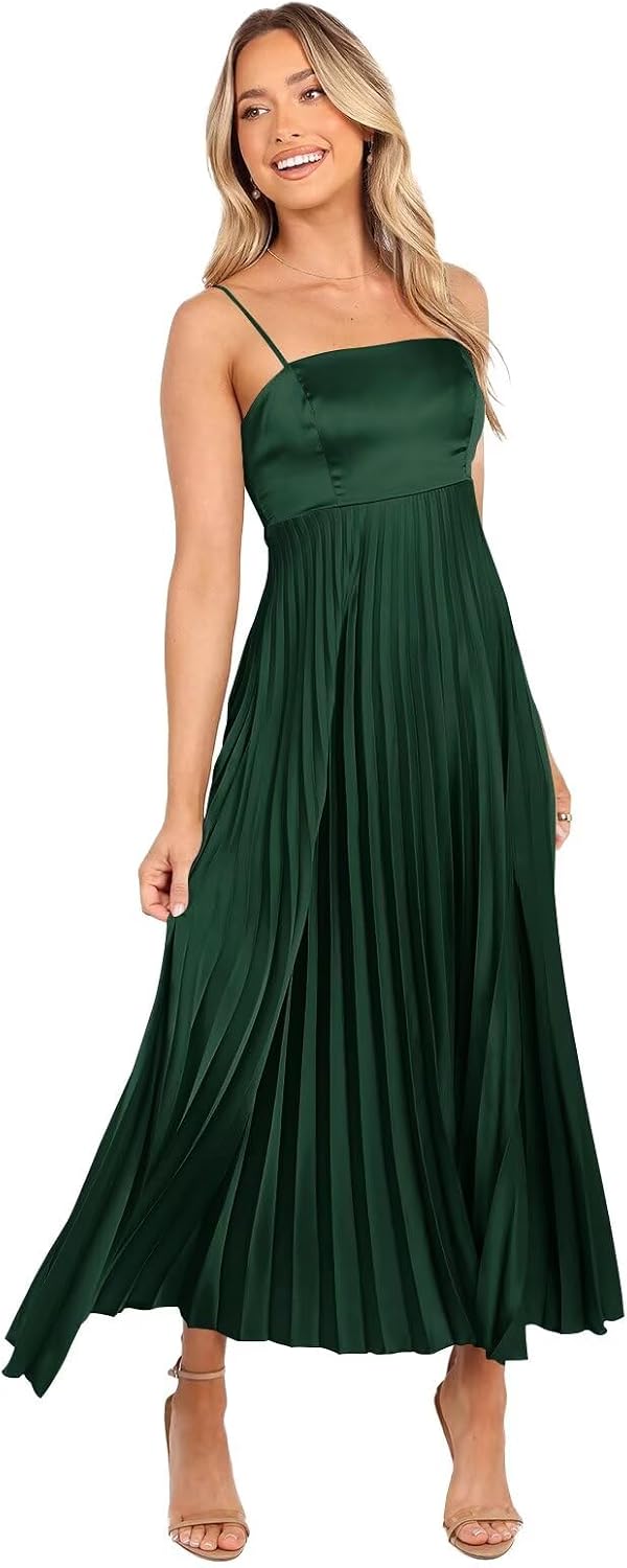 Midi Pleated Bridesmaid Dresses for Women Tea Length Formal Wedding Guest Dresses Prom Formal Gowns