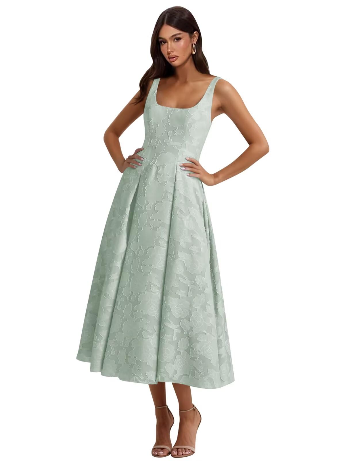 Floral Lace Bridesmaid Dresses for Women Tea Length A Line Pleated Wedding Guest Dress Formal Gown