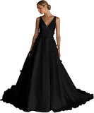 Spaghetti Straps Satin Wedding Dress for Bride 2027 A Line V Neck Bridal Gowns with Train