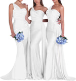 One-Shoulder-Brautjungfernkleider für Hochzeiten, Meerjungfrau-Satin-Ballkleider, lang, figurbetont, formelle Abendkleider 