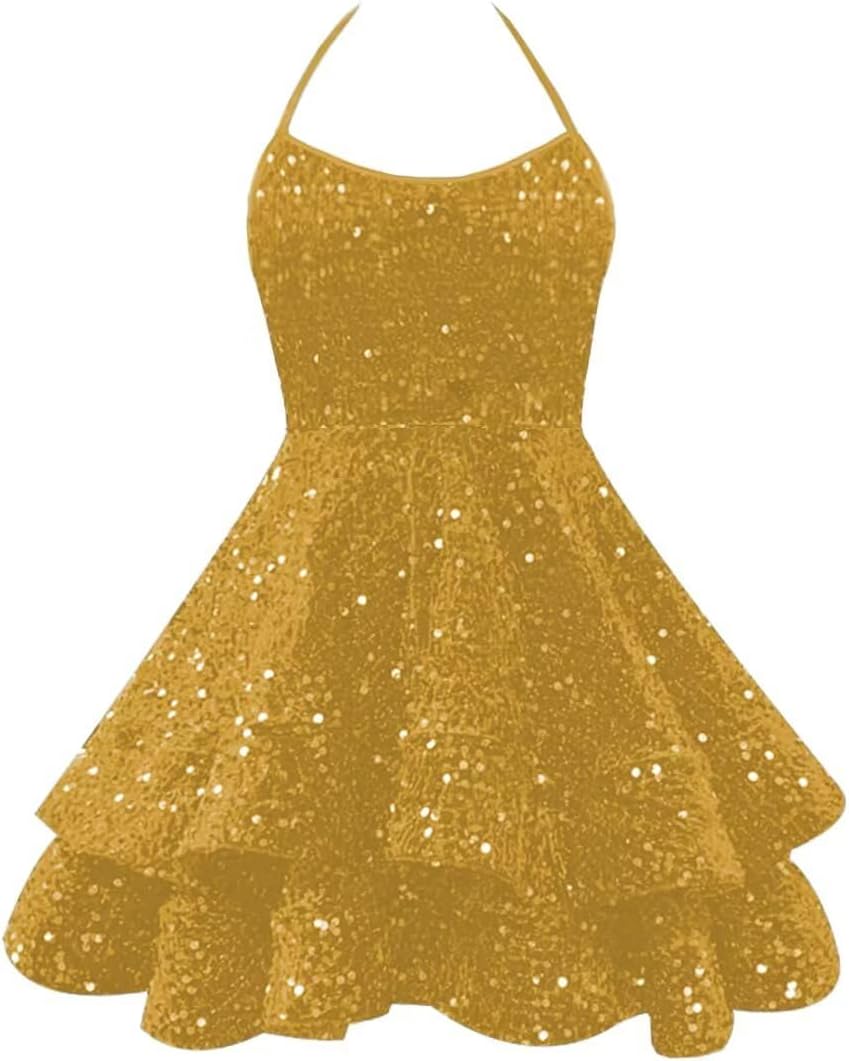 Sparkly Sequin Homecoming Dresses 2026 Spaghetti Straps Tiered Prom Dresses for Teens Short Cocktail Party Gowns