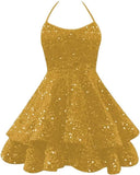 Sparkly Sequin Homecoming Dresses 2026 Spaghetti Straps Tiered Prom Dresses for Teens Short Cocktail Party Gowns