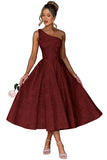 Jacquard Floral Satin Prom Dresses 2026 One Shoulder A-Line Midi Formal Evening Party Gown with Pockets for Women