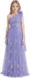 One Shoulder Long Tulle Junior Bridesmaid Dresses for Wedding Flower Girl Dress Formal Prom Gown