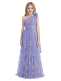 One Shoulder Long Tulle Junior Bridesmaid Dresses for Wedding Flower Girl Dress Formal Prom Gown