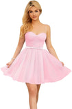Vestidos cortos de tul brillante para adolescentes, con tirantes finos y corte en A, para fiesta de graduación.