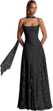 Floral Lace Bridesmaid Dresses for Women Long Spaghetti Straps Formal Evening Gowns with Scarf
