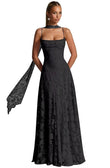 Floral Lace Bridesmaid Dresses for Women Long Spaghetti Straps Formal Evening Gowns with Scarf