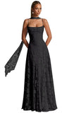 Floral Lace Bridesmaid Dresses for Women Long Spaghetti Straps Formal Evening Gowns with Scarf