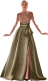 Kingbridal Gowns Short Sleeve Sequin Prom Dresses for Women 2026 Satin A-Line Sparkly Formal Evening Party Ball Gowns with Slit