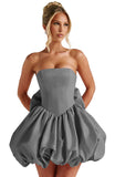 Satin Flower Bud Homecoming Dress Short Prom Dress with Bow Strapless A Line Mini Cocktail Party Gown