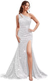 Kingbridal Gowns One Shoulder Sequin Prom Dresses with Slit 2026 Mermaid Formal Dress for Women Sparkly Ruched Evening Party Gowns