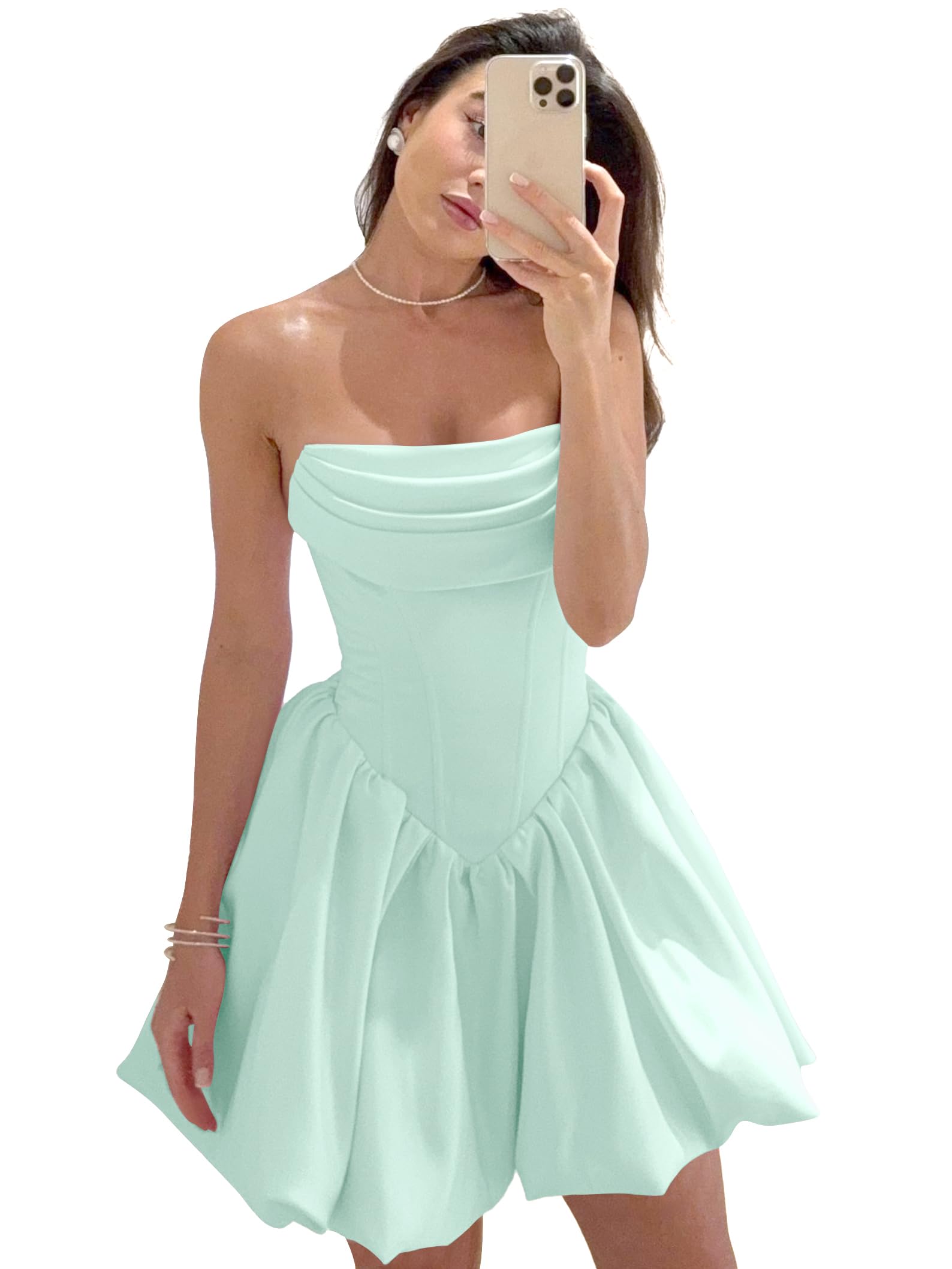 Satin Flower Bud Homecoming Dress Short Prom Dress Cowl Neck Pleated A Line Mini Cocktail Party Gown