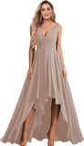 Vestidos de dama de honor con escote en V para mujer, para boda, con bolsillos, de gasa fruncida, largos, formales, para fiesta de graduación y noche.
