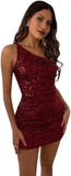 Women's Bodycon Homecoming Dress for Juniors Sequin One Shoulder Backless Mini Cocktail Party Dress
