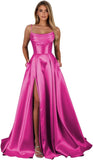 Satin Prom Dresses for Teens Long A-Line Cowl Neck Formal Evening Gown with Slit 2026 Maxi Ball Gowns