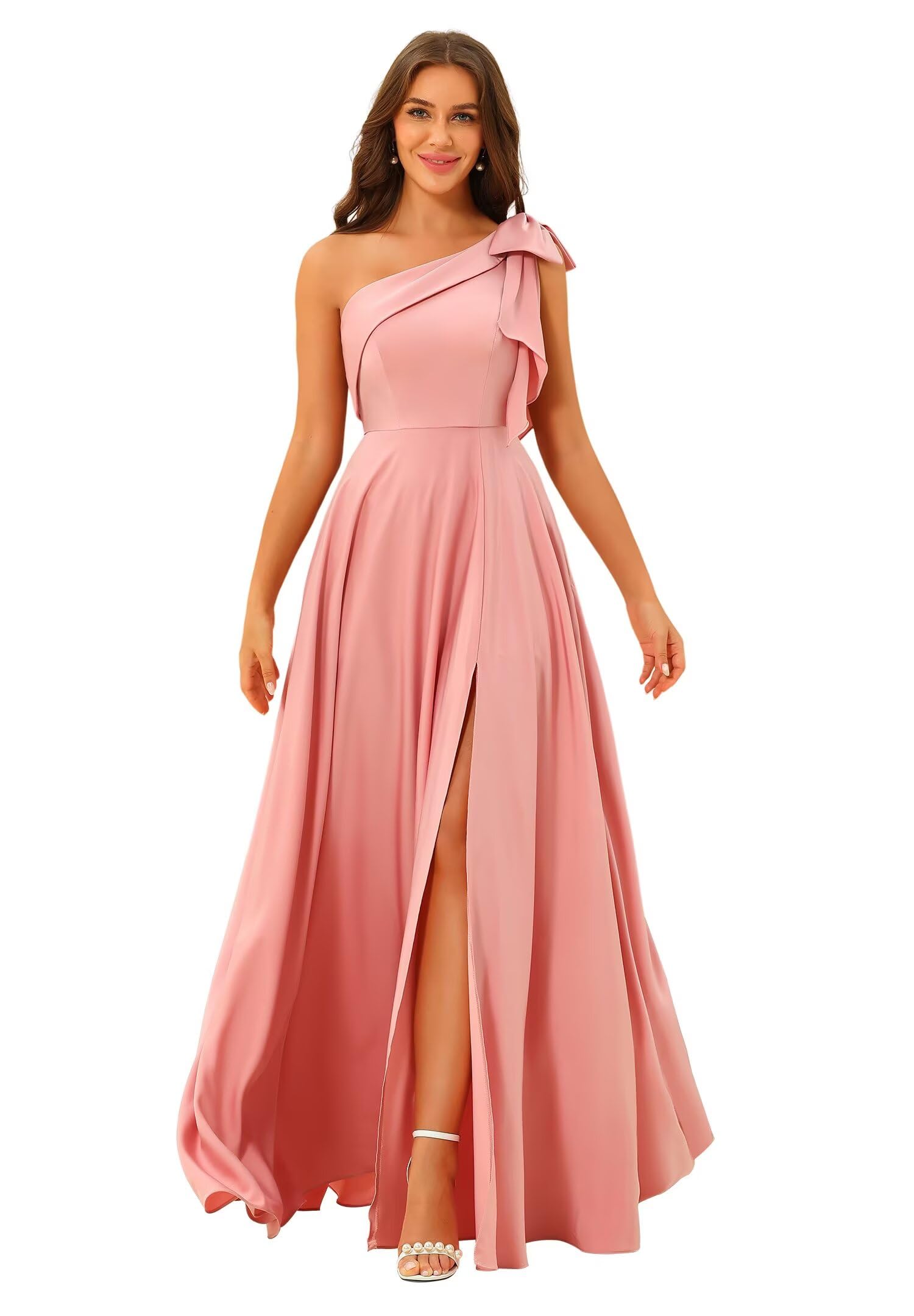One Shoulder Bridesmaid Dresses Long for Women Satin Formal Gown Wedding Guest Dress