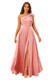 One Shoulder Bridesmaid Dresses Long for Women Satin Formal Gown Wedding Guest Dress