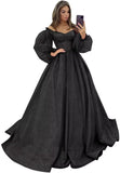 Puffy Sleeve Glitter Prom Dresses Women's Ball Gown Off Shoulder Formal Evening Gown Princess Quinceanera Dress
