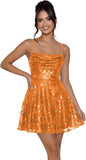 Sequin Prom Dresses 2026 for Teens Spaghetti Straps Cowl Neck Short Cocktail Party Dress